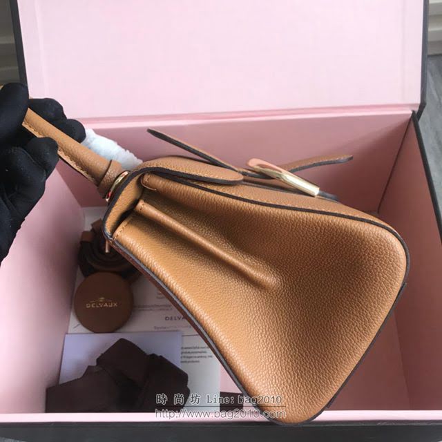 DELVAUX女包 2019春夏最新色 專櫃原廠皮 德爾沃女手提包 DV0028焦糖 小號 Delvaux單肩斜挎包  fcs1173